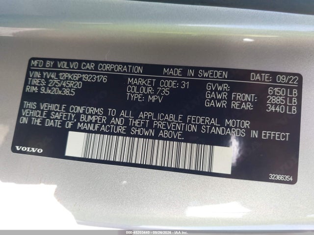 Aukcja sprzedaży 2023 Volvo Xc90 B5 Core, vin: YV4L12PK6P1923176, numer aukcji: 45203440