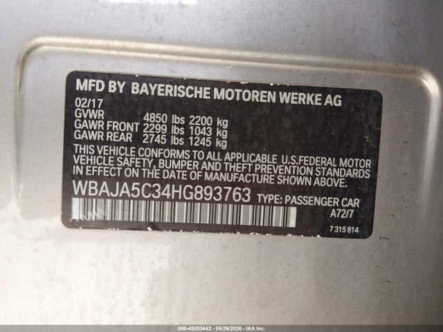 Продажа на аукционе авто 2017 Bmw 530i, vin: WBAJA5C34HG893763, номер лота: 45203442