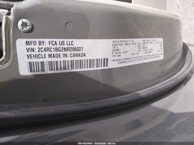Aukcja sprzedaży 2022 Chrysler Pacifica Touring L, vin: 2C4RC1BG2NR206027, numer aukcji: 45203452