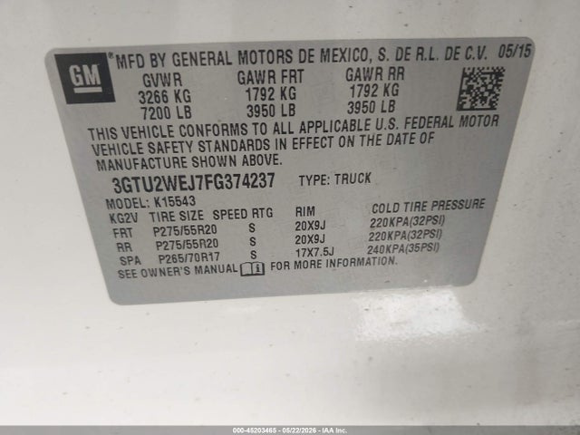 Продажа на аукционе авто 2015 Gmc Sierra K1500 Denali, vin: 3GTU2WEJ7FG374237, номер лота: 45203465