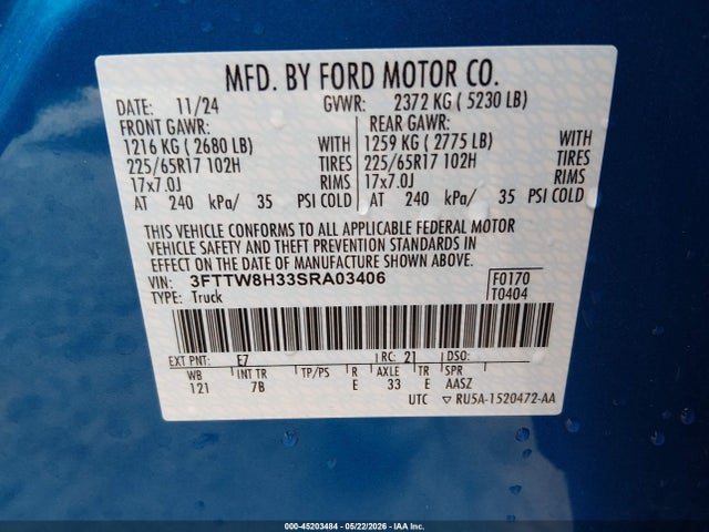 Aukcja sprzedaży 2025 Ford Maverick Xlt, vin: 3FTTW8H33SRA03406, numer aukcji: 45203484