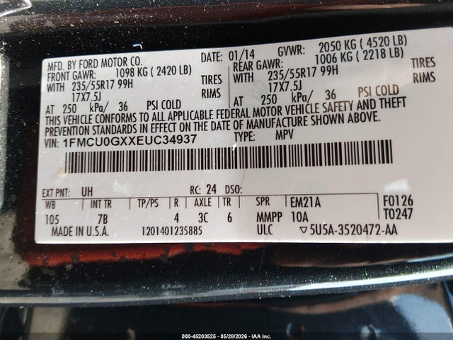 1FMCU0GXXEUC34937 Ford ESCAPE SE