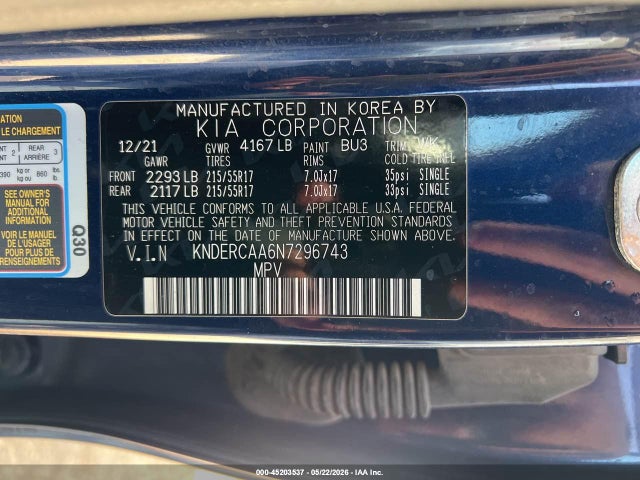 Продажа на аукционе авто 2022 Kia Seltos Ex, vin: KNDERCAA6N7296743, номер лота: 45203537