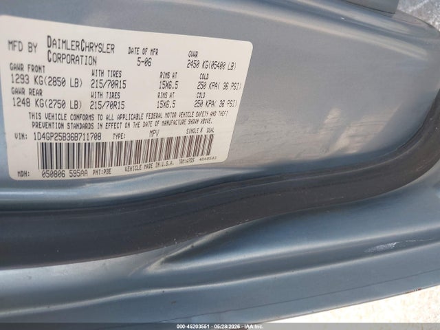 2006 Dodge Caravan Se მანქანა იყიდება აუქციონზე, vin: 1D4GP25B36B711708, აუქციონის ნომერი: 45203551