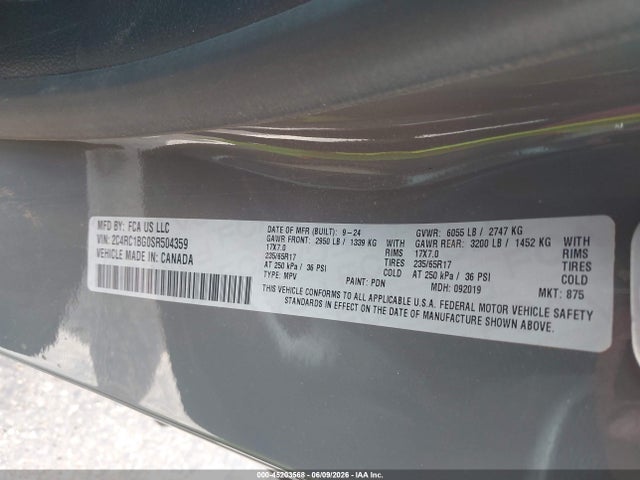Продажа на аукционе авто 2025 Chrysler Pacifica Select, vin: 2C4RC1BG0SR504359, номер лота: 45203568