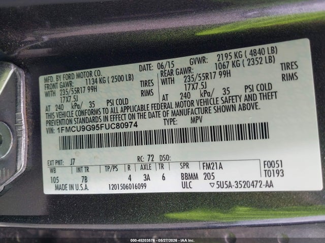 Продаж на аукціоні авто 2015 Ford Escape Se, vin: 1FMCU9G95FUC80974, номер лоту: 45203576