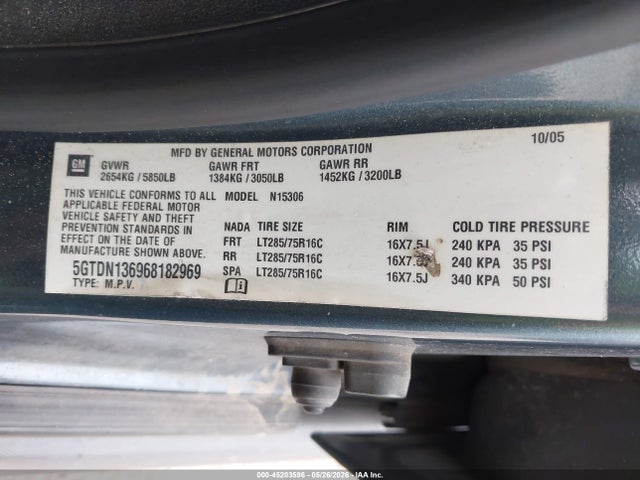 45203596 :رقم المزاد ، 5GTDN136968182969 vin ، 2006 Hummer H3 Suv مزاد بيع
