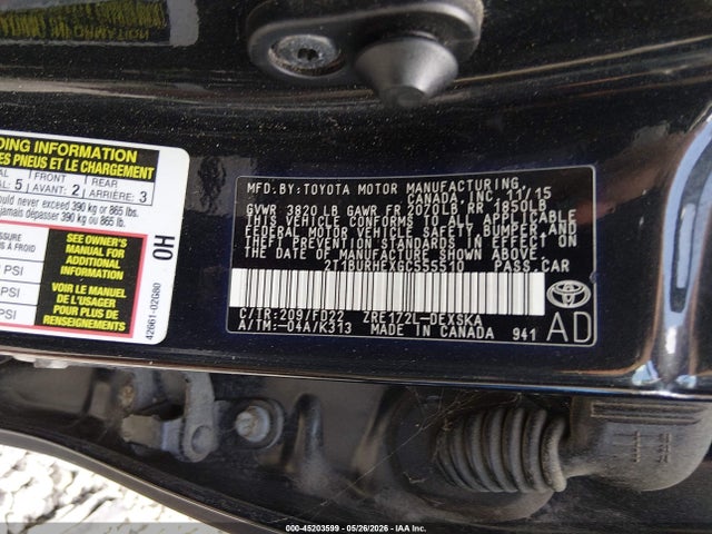 45203599 :رقم المزاد ، 2T1BURHEXGC555510 vin ، 2016 Toyota Corolla S W/special Edition Pkg مزاد بيع