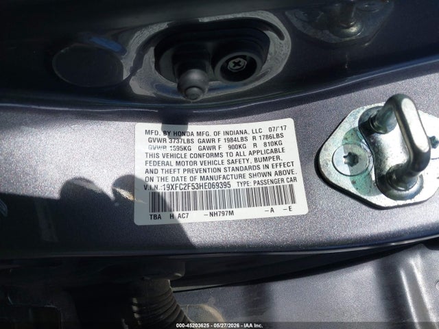 Aukcja sprzedaży 2017 Honda Civic Lx, vin: 19XFC2F53HE069395, numer aukcji: 45203625