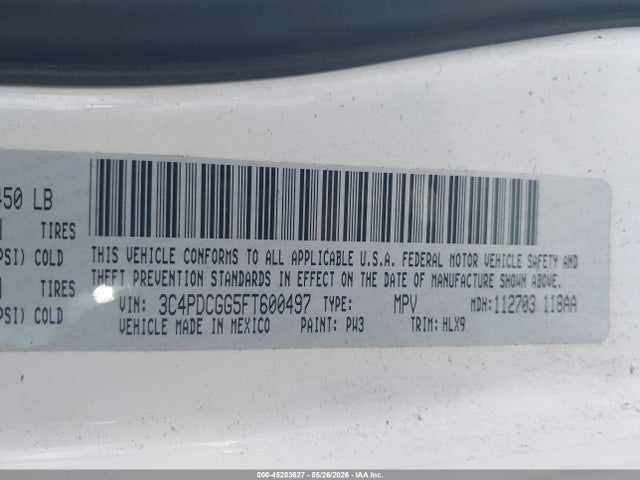 Auction sale of the 2015 Dodge Journey Crossroad, vin: 3C4PDCGG5FT600497, lot number: 45203627