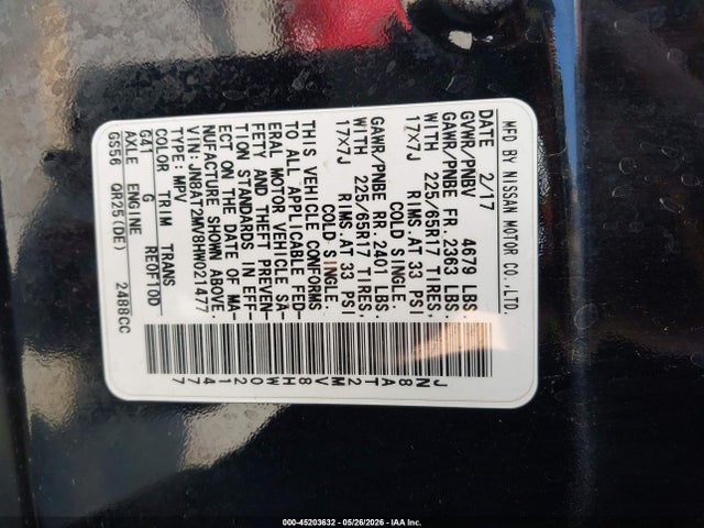 JN8AT2MV8HW021477 Nissan ROGUE S