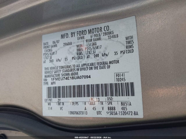 Продаж на аукціоні авто 2008 Ford Explorer Eddie Bauer, vin: 1FMEU74E18UA07094, номер лоту: 45203647