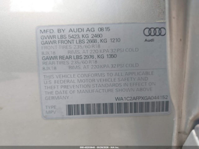 Aukcja sprzedaży 2016 Audi Q5 2.0t Premium, vin: WA1C2AFPXGA044152, numer aukcji: 45203648