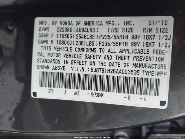 Aukcja sprzedaży 2010 Acura Rdx, vin: 5J8TB1H28AA003535, numer aukcji: 45203683