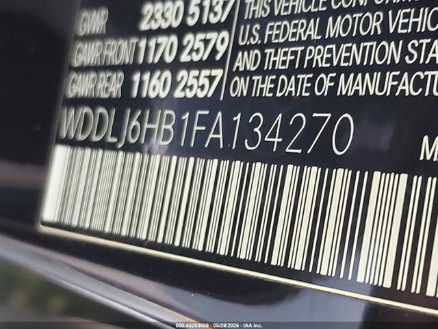 45203699 :رقم المزاد ، WDDLJ6HB1FA134270 vin ، 2015 Mercedes-benz Cls 400 4matic مزاد بيع
