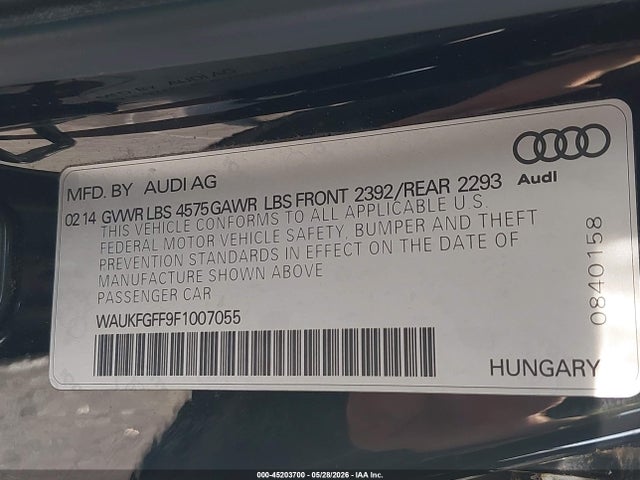 Продажа на аукционе авто 2015 Audi A3 2.0t Premium, vin: WAUKFGFF9F1007055, номер лота: 45203700