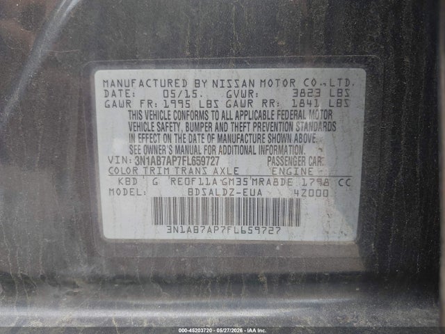 Aukcja sprzedaży 2015 Nissan Sentra Fe+ S/s/sl/sr/sv, vin: 3N1AB7AP7FL659727, numer aukcji: 45203720