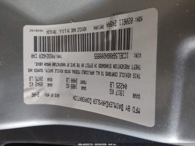 Продаж на аукціоні авто 2006 Chrysler Sebring Touring, vin: 1C3EL56R86N209955, номер лоту: 45203733