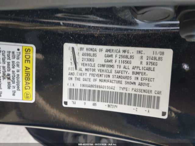 Aukcja sprzedaży 2009 Acura Tl 3.5, vin: 19UUA86599A015542, numer aukcji: 45203764