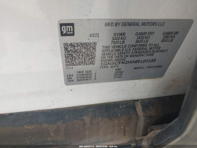1GNSCFKDXNR120188 Chevrolet Suburban 2wd Premier