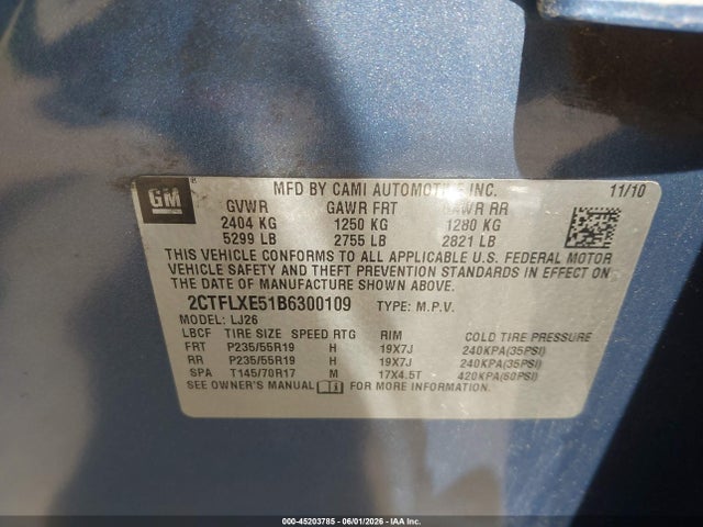 Aukcja sprzedaży 2011 Gmc Terrain Slt-2, vin: 2CTFLXE51B6300109, numer aukcji: 45203785