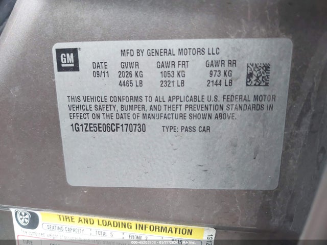 2012 Chevrolet Malibu 1lz მანქანა იყიდება აუქციონზე, vin: 1G1ZE5E06CF170730, აუქციონის ნომერი: 45203808