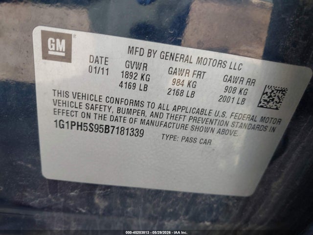 Продаж на аукціоні авто 2011 Chevrolet Cruze Ltz, vin: 1G1PH5S95B7181339, номер лоту: 45203813
