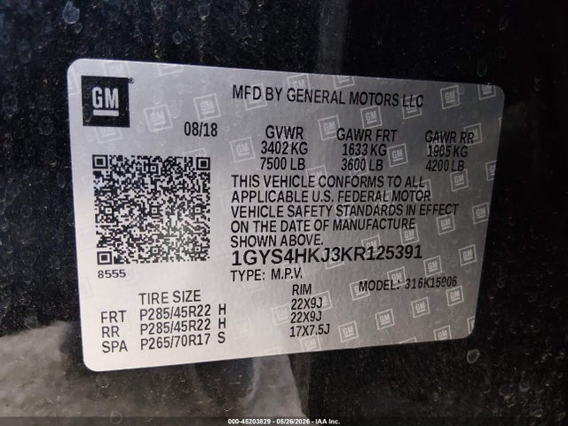 1GYS4HKJ3KR125391 Cadillac Escalade Esv Luxury