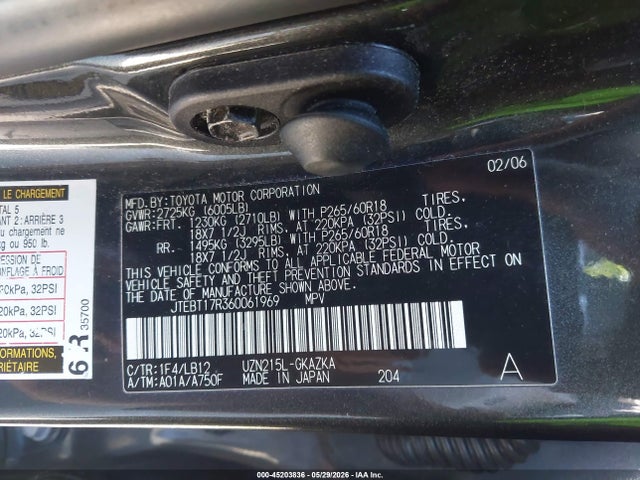 Продажа на аукционе авто 2006 Toyota 4runner Limited V8, vin: JTEBT17R360061969, номер лота: 45203836
