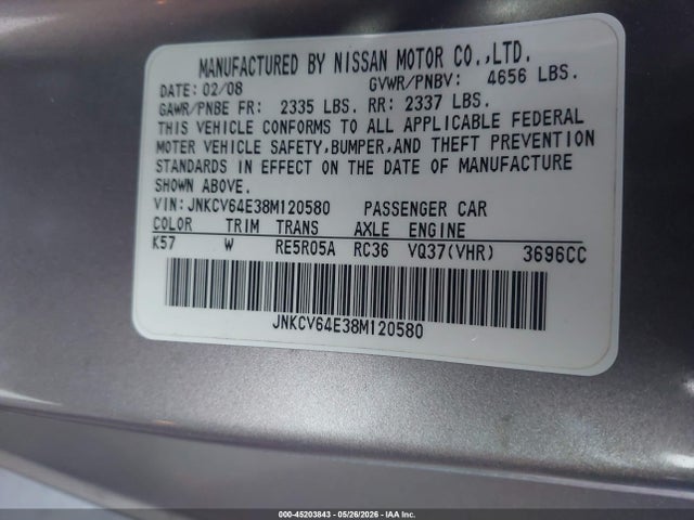 Продажа на аукционе авто 2008 Infiniti G37 Journey, vin: JNKCV64E38M120580, номер лота: 45203843