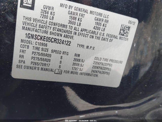 Продажа на аукционе авто 2012 Chevrolet Suburban 1500 Ltz, vin: 1GNSCKE05CR324122, номер лота: 45203861