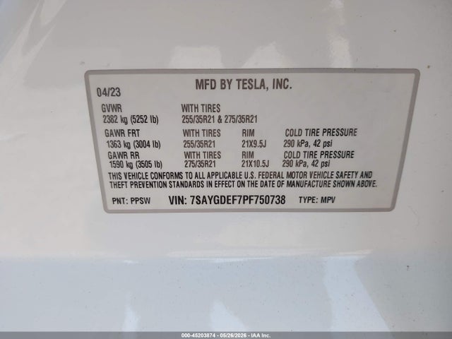 Aukcja sprzedaży 2023 Tesla Model Y Performance Dual Motor All-wheel Drive, vin: 7SAYGDEF7PF750738, numer aukcji: 45203874