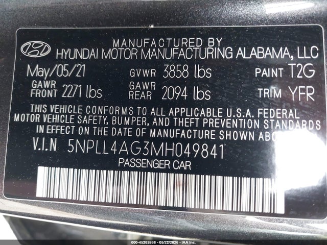 Продаж на аукціоні авто 2021 Hyundai Elantra Se, vin: 5NPLL4AG3MH049841, номер лоту: 45203888