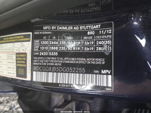 45203898 :رقم المزاد ، WDCGG8JB5DG052255 vin ، 2013 Mercedes-benz Glk 350 4matic مزاد بيع