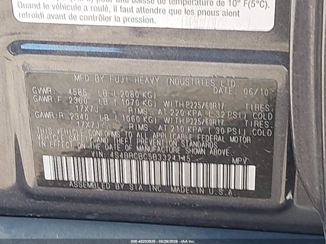 Продажа на аукционе авто 2011 Subaru Outback 2.5i Premium, vin: 4S4BRCBC5B3324145, номер лота: 45203926