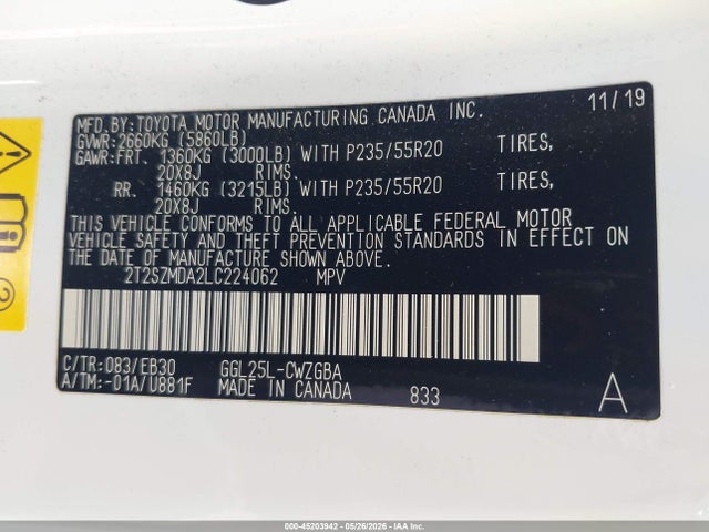2020 Lexus Rx 350 F Sport მანქანა იყიდება აუქციონზე, vin: 2T2SZMDA2LC224062, აუქციონის ნომერი: 45203942