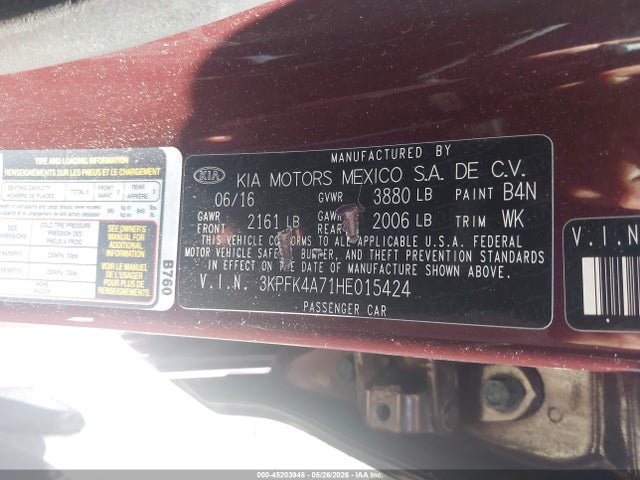 Продажа на аукционе авто 2017 Kia Forte Lx, vin: 3KPFK4A71HE015424, номер лота: 45203948