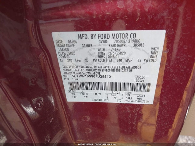Продаж на аукціоні авто 2006 Lincoln Mark Lt, vin: 5LTPW16596FJ25510, номер лоту: 45203949