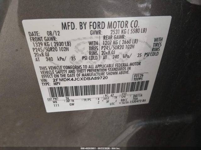 Aukcja sprzedaży 2013 Ford Edge Sel, vin: 2FMDK4JCXDBA89720, numer aukcji: 45203951