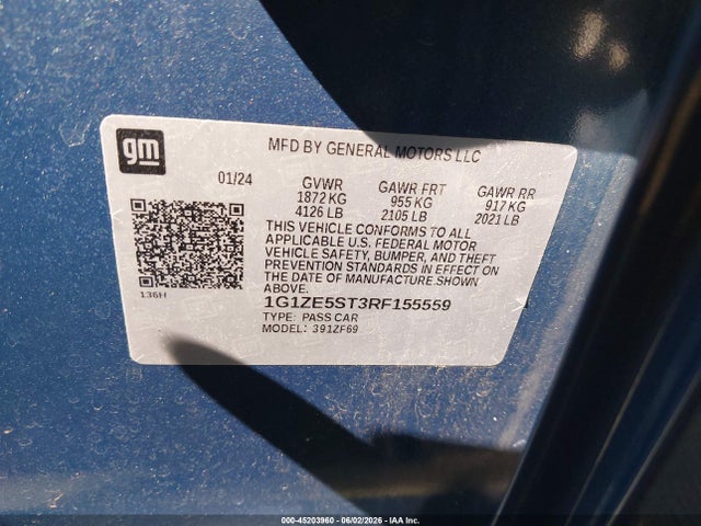 Aukcja sprzedaży 2024 Chevrolet Malibu Fwd 2lt, vin: 1G1ZE5ST3RF155559, numer aukcji: 45203960