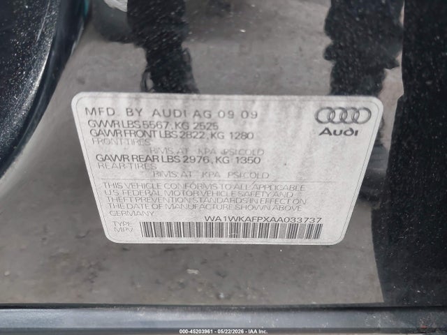2010 Audi Q5 3.2 Premium მანქანა იყიდება აუქციონზე, vin: WA1WKAFPXAA033737, აუქციონის ნომერი: 45203961