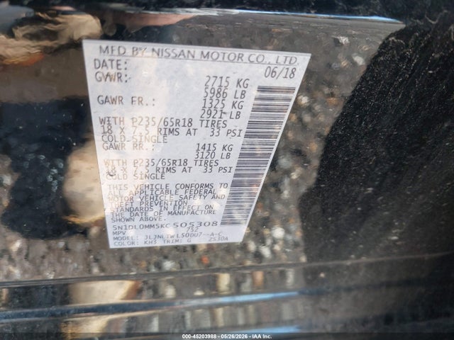 2019 Infiniti Qx60 Luxe მანქანა იყიდება აუქციონზე, vin: 5N1DL0MM5KC505308, აუქციონის ნომერი: 45203988