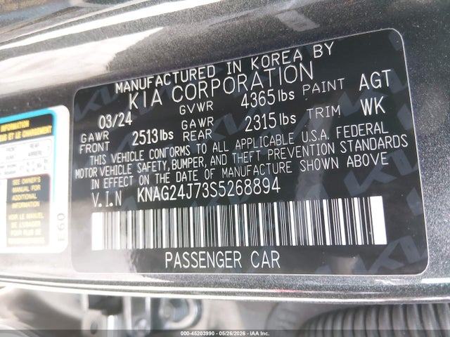 Продаж на аукціоні авто 2025 Kia K5 Lxs, vin: KNAG24J73S5268894, номер лоту: 45203990