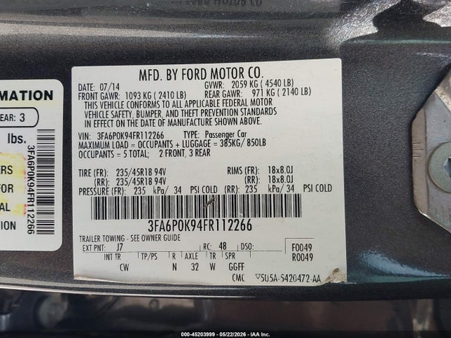 Aukcja sprzedaży 2015 Ford Fusion Titanium, vin: 3FA6P0K94FR112266, numer aukcji: 45203999