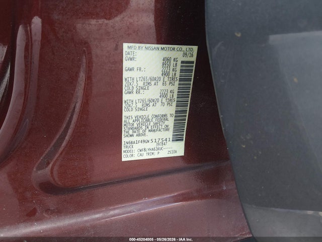 Aukcja sprzedaży 2016 Nissan Titan Xd Platinum Reserve Diesel, vin: 1N6BA1F49GN517541, numer aukcji: 45204005