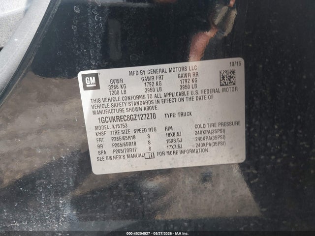 Продаж на аукціоні авто 2016 Chevrolet Silverado 1500 2lt, vin: 1GCVKREC8GZ127270, номер лоту: 45204027