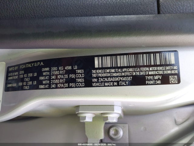 Aukcja sprzedaży 2019 Jeep Renegade Upland 4x4, vin: ZACNJBAB9KPK49387, numer aukcji: 45204055