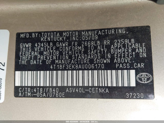 45204095 :رقم المزاد ، 4T1BF3EK8AU006170 vin ، 2010 Toyota Camry Le مزاد بيع