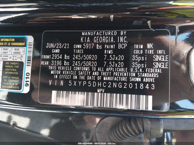 Продаж на аукціоні авто 2022 Kia Telluride Sx, vin: 5XYP5DHC2NG201843, номер лоту: 45204096