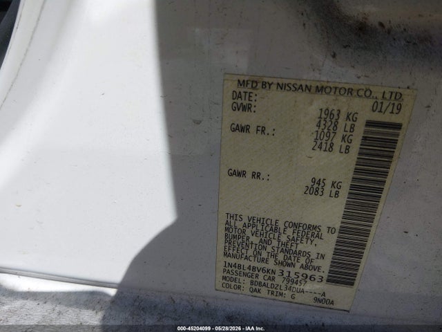 Nissan Altima 2.5 S 2019 1N4BL4BV6KN315963 Image 9